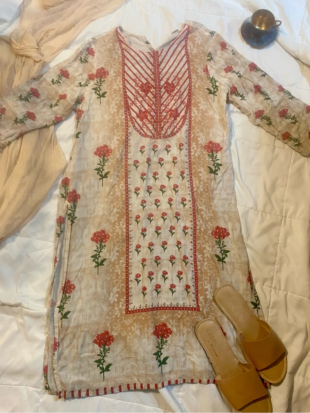 Floral Embroidered Straight Kurti Tunic -XL -Made in India